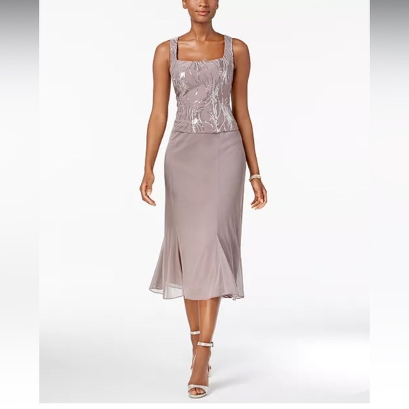 Alex Evenings Sequined A-Line Midi Dress and Jacket - Picture 4 of 16